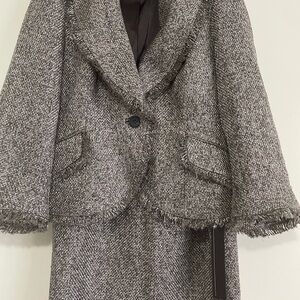 Y2K Vintage Bebe Metallic Grey Tweed Skirt Suit, size 6
